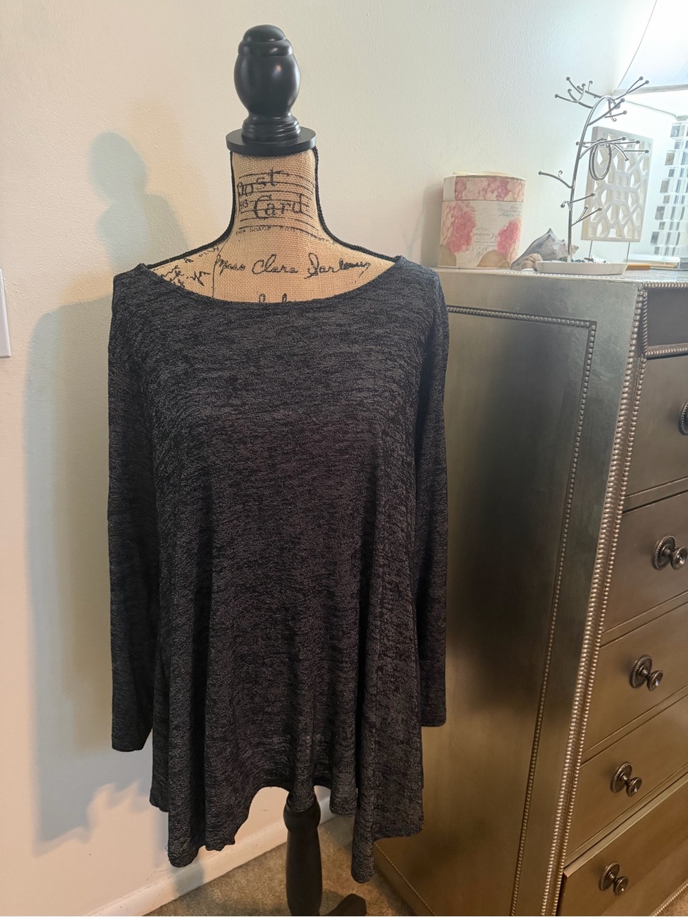 bobeau Charcoal Marled Long-Sleeve Swing Top with a Skirt